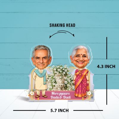 Personalized Mere Pyaare Dadu & Dadi Funny Bobblehead Caricature Battery Powered Shaking Head Gift for Grandparents Home Decor Tabletop Desk Decoration